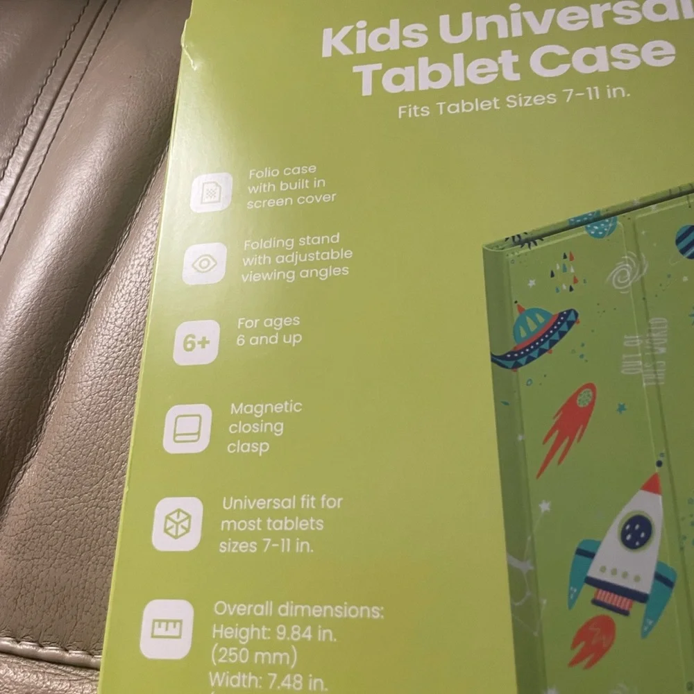 Kids Universal Tablet Case with Space Design Fits 7” to 11” NWT Fun Green Art